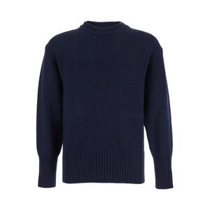 Kangra Men Blue Crew Neck Jumper With Ribbed Design In Wool Woman